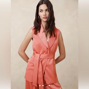 Silk tie waist sleeveless blazer